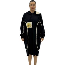 AlanyaXXL Büyük Beden Pamuklu Fermuarlı Kapüşonlu Uzun Oversize Hırka Kadın Kaban