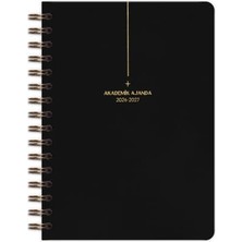 aklow akyoleticaret Siyah A5 Keten Spiralli Akademik Ajanda, 15X21 Cm, 2026-2027 Dönemi ve 17 Aylık