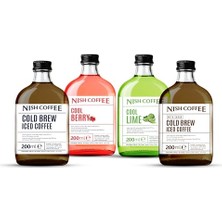 aklow akyoleticaret Coffee Cold Brew 4'lü Set (Şekerli-Şekersiz-Berry-Lime) 4X200 Ml, Cam Şişe