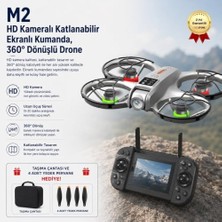 aklow akyoleticaret M2 Hd Kameralı Katlanabilir Drone, Ekranlı Kumanda, 360° Dönüş, 15-20 Dk Uçuş Süresi, Taşıma Çantalı, 4 Yedek Pervane, Kompakt Tasarım