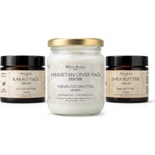 aklow akyoleticaret %100 Doğal Yağ Seti – Soğuk Sıkım Hindistan Cevizi Yağı, Shea Butter ve Kakao Yağı | 3'lü Bakım Seti