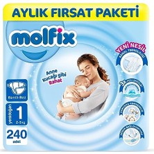 aklow akyoleticaret 1 Beden Yenidoğan Bebek Bezi, Aylık Fırsat Paketi, 240 Adet