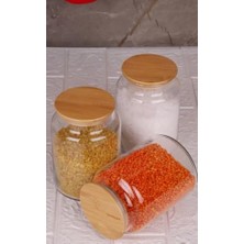 aklow akyoleticaret 800 ml Vakumlu Bambu Kapaklı Cam Saklama Kabı, 3'lü