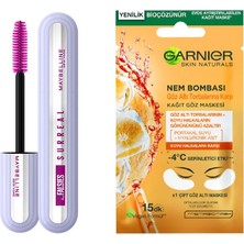 Şanal Garnier Nem Bombası Göz Altı Torbalarına Karşı Kağıt Göz Maskesi & Falsies Surreal Maskara Cilt Bakım Seti