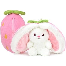 aklow akyoleticaret Pelüş Çilek Tavşan, Fermuarlı Meyve Çantasında Nakışlı, 40 Cm, Pembe, Kırmızı, Karpuz, Ananas, Havuç Model Seçenekleri, Paskalya, Çilek Tavşan (Pembeçilek)