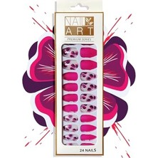 aklow akyoleticaret 24'lü Pembe Beyaz Çiçek Desenli Takma Tırnak Seti