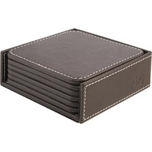 aklow akyoleticaret Bardak Altlığı, 6'lı Set, Masaüstü Kare Cup Coaster, Vegan Suni Deri, 11X11 Cm., Kahverengi
