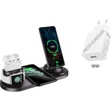 aklow akyoleticaret BW06 5in1 Kablosuz Wireless Hızlı Şarj Standı Iwatch Airpods iPhone Samsung Uyumlu (Kablosuz Şarj Standı) -Siyah