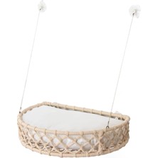 aklow akyoleticaret Krem Büyük Boy Macrame Örgü Kedi Hamağı, Pencereye Monte Edilebilir
