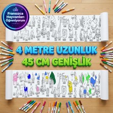 Şanal Rulo Boyama 4 Metre Dev Fransızca Hayvanları Öğreniyorum Eğitici