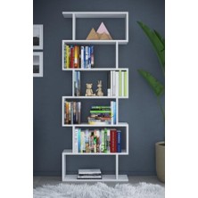 aklow akyoleticaret 6 Raflı Tek Modül Zigzag Kitaplık Çalışma Odası Ofis Kitaplık Beyaz