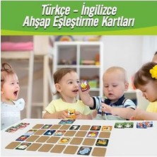 aklow akyoleticaret Ahşap Zeka Kartı Eşleştirme Oyunu 72 Parça Sevimli Hayvanlar Ingilizce-Türkçe Kartlar