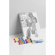 Tabdiko Bisikletli Kadın Desenli Mandala Tuval Boyama Seti 40X50 cm