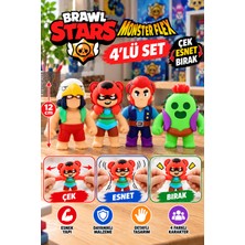 Open City 4'lü Set - Brawl Stars Monster Flex  12 cm Esnek Çek Bırak Oyuncak Figür Bo Nita Colt Spike Set