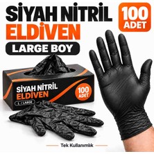 Optimex Siyah Nitril Eldiven Large L Beden 100 Adet Tek Kullanımlık Kutulu Büyük Boy Eldiven
