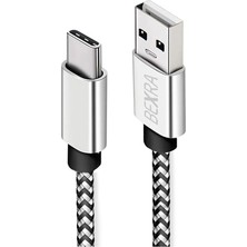 Şanal USB Type-C Hızlı Şarj Kablosu, 1 Metre, 2.1A, Naylon Örgülü Kopmaz Veri Kablosu, Samsung, Xiaomi, Huawei ve Tüm Android Cihazlar ile Uyumlu, Gri, 2 Yıl Garantili