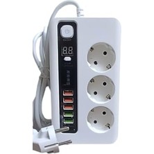 aklow akyoleticaret 4.2A Usb'li Akıllı 3'lü Priz Zaman Ayarlı 5 USB 2 Metre Uzatma Kablolu