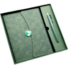 aklow akyoleticaret Deri Defter ve Kalem Seti, Kutulu, Özel Tasarım Hediyelik Set, Yeşil