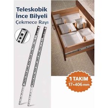 aklow akyoleticaret Imt Aksesuar Teleskobik Ince Bilyeli Bilyalı Dolap Çekmece Rayı Sürgüsü 17 * 406 mm 1 Takım (Sağ-Sol) Metalik