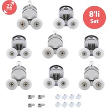aklow akyoleticaret Duşakabin Tekerleği Cam Kabin Tekeri Metal Gövdeli 8'li Set Teker Çapı 22 mm