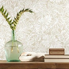 aklow akyoleticaret RMK11435WP Bej Batik Tropikal Yaprak Soyma ve Çubuk Duvar Kağıdı