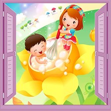 aklow akyoleticaret Çocuk ve Bebek Odası Pencere Posteri Duvar Kağıdı, Banyo Zamanı