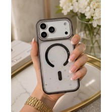 Kılıf House Iphone Uyumlu Parlak Taşlı Simli Yıldız Detaylı Magsafe Destekli Kılıf