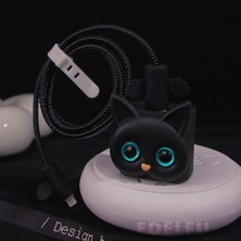 Şanal Psr Aksesuar Siyah Kedi Şarj Kılıfı, Şarj Kablosu Örme Aparatı, Toparlayıcı, Kablo Koruyucu iPhone 18W/20W ile Uyumlu