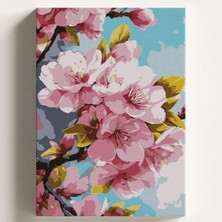 aklow akyoleticaret Sayılarla Boyama Tuval Hobi Seti Pembe Ağaç Temalı Fırça ve Boya Dahil Set (Çıtalı) 40X50 cm Kendin Yap Sayılarla Tuval Boya Kiti (Kasnaklı)