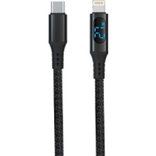 Şanal CR17 I-Phone Ile Uyumlu PD27W Hızlı Şarj Kablosu Asla Kopmaz Örgü Kablo LED Ekranlı Type-C'den Lighting Kablo 1 Metre