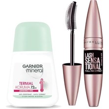 aklow akyoleticaret Lash Sensational Yelpaze Etkili Intense Black Maskara Ekstra Siyah ve Termal Koruma Roll-On Deodorant Set