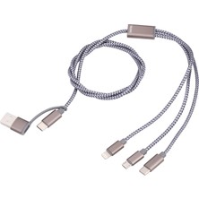 Şanal Troika 3'ü 1 Arada Şarj Kablosu, Aynı Anda 3 Cihaza Kadar Şarj Etmek Için, Sb/usb-C'den Micro Usb/lightning/usb-C'ye Kadar, Uzunluk: 1 Metre, CBL30/GY
