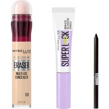 aklow akyoleticaret Instant Anti Age Eraser Kapatıcı - 00 Ivory & Super Lock Brow Glue Kaş Sabitleyici Maskara & Tattoo Mini Jel Göz Kalemi Hediyeli
