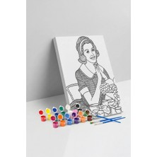 Tabdiko Retro Kadın Desenli Mandala Tuval Boyama Seti 40X50 cm