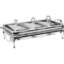 aklow akyoleticaret Ingiliz Gümüşü Üç Bölmeli Isıtıcılı Yemek Servisi 51 x 26 x 18 cm