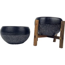 Şanal Bitki Tasarımı Ev Dekorasyon Siyah Granit Küp Aranjman Saksı Saksılık Salon Çiçeklik Ikili Set (Ayaksız-4 Ayak)