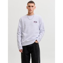Jack & Jones Jjaero Sweat Crew Neck Erkek Sweat 12298492 Detail:small Print/white Melange