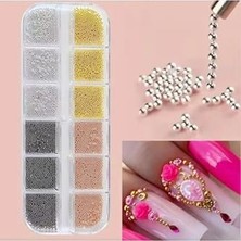 aklow akyoleticaret Nail Art Için 12'li Havyar Tırnak Süsleme Boncuğu Seti, 4 Renk
