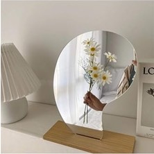 aklow akyoleticaret Asimetrik Görünümlü Şık Tasarım Çerçevesiz 20 cm Ahşap Makyaj Aynası