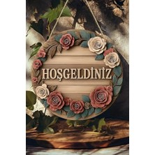 aklow akyoleticaret Çiçekli Mdf Kapı Süsü, Hoş Geldiniz Yazılı, Askılı ve Silinebilir, 33 Cm, KS013, Beyaz, 20 x