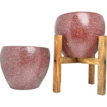 Şanal Bitki Tasarımı Ev Dekorasyon Bordo Granit Toprak Saksı Saksılık Salon Çiçeklik Ikili Set Ayaksız - 4 Ayaklı- 15 cm