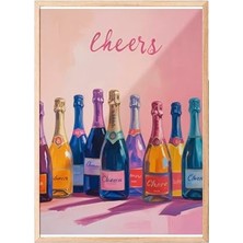 aklow akyoleticaret Zestia Ahşap Çerçeveli Tablo; Şampanya Şişeleri, Cheers Yazısı ile Pastel Arka Plan Poster No: 107500 30 x 40
