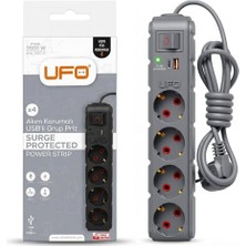 aklow akyoleticaret Yeni 4'lü Akım Korumalı Grup Priz 1,5 Metre Bakır Kablolu; 5V 2,4A USB ve Type-C ile Şarj, Anahtarlı Topraklı Priz, Sürekli Koruma, 16A 250V, Max 3500W Aşırı Yük Koruması, 1,5m. Gri Renk