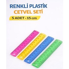 aklow akyoleticaret Renkli Plastik Cetvel Seti 15 cm – 5 Adet, Şeffaf, Dayanıklı ve Net Ölçüm, Okul, Ofis ve Kırtasiye Kullanımı