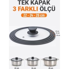 aklow akyoleticaret Tencere, Silikon Kenarlı 3 Ölçü Cam Kapağı 22-24-26 cm