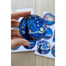 aklow akyoleticaret Kolbi Craft 12 Adet Vitray Van Gogh Sticker Seti Bullet Journal Laptop Termos Scrapbook Renkli Cam Yuvarlak