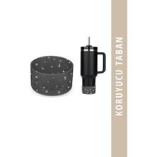 aklow akyoleticaret Stanley Quencher 1.18 L Uyumlu Silikon Koruyucu Altlık Taban 7.5 cm - Simli Siyah