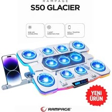aklow akyoleticaret S50 Glacier Beyaz Rgb Işıklı 11 Fanlı LCD Göstergeli 1 Type C 1 USB Girişli Yükselebilen Notebook Soğutucu