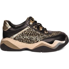 Ortoplus Deri Ortopedik Kadın Sneaker Ayakkabı ET3308 Siyah Leopar