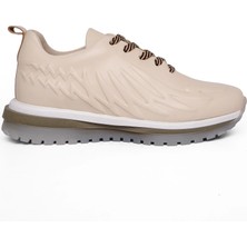 Ortoplus Deri Ortopedik Kadın Sneaker Ayakkabı Kabartmalı ET3098 EKRU